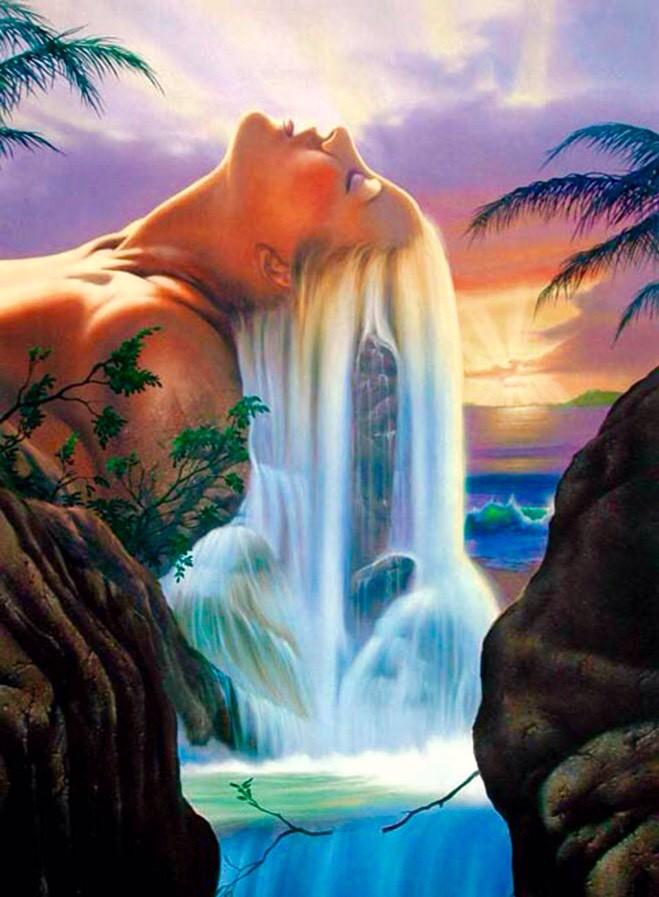 Gemstone painting Lady's Hair Waterfall original